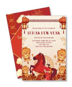 lunar new year celebration invitation red horse traditional lantern theme template