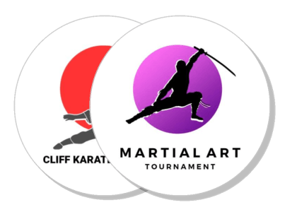 martial arts tournament logo designs with karate and sword figures template