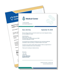 medical center letterhead design with test results template