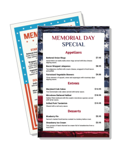 memorial day special menu with appetizers entrees desserts template