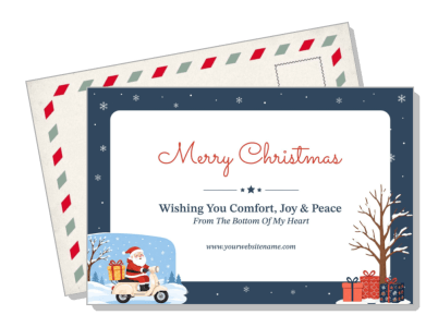 merry christmas greeting card santa gifts tree snowflakes template
