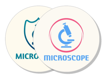 microscope logo design with shield element template