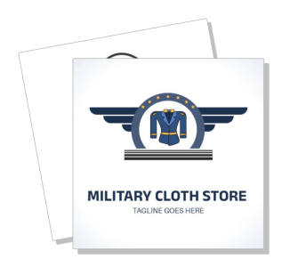 military cloth store logo with uniform graphic and tagline template