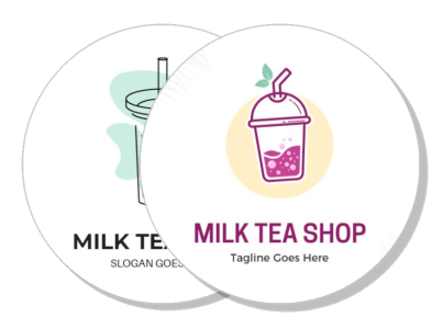 milk tea shop logo designs with cups and straws for branding template