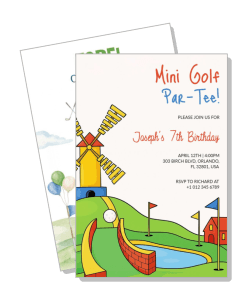 mini golf birthday invitation children party colorful theme design template