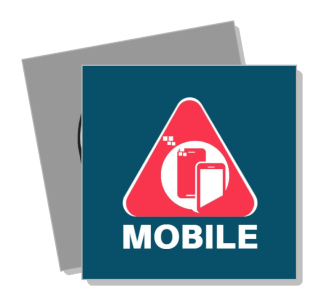 mobile technology triangle icon on blue background template
