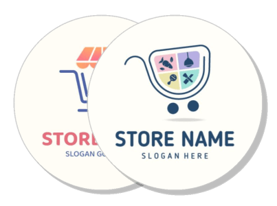 modern store logos with shopping cart design and slogan template