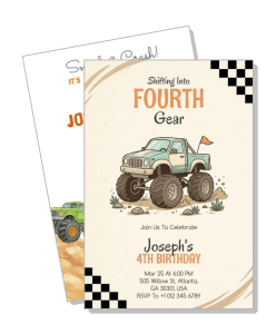 monster truck fourth birthday invitation card design template