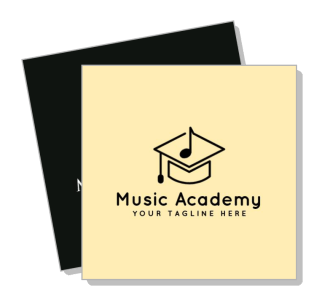 music academy logo design template with graduation cap and music note