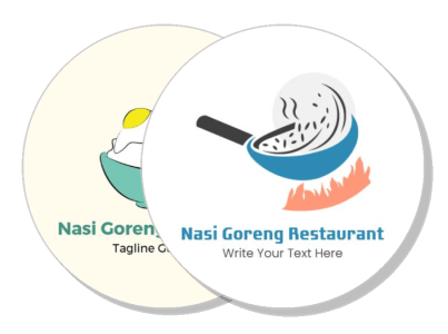 nasi goreng restaurant logos design with fried rice and wok template