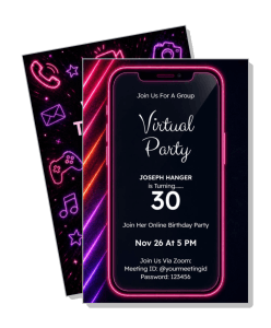 neon themed virtual birthday party invitation template