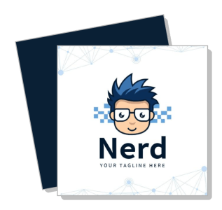 nerd logo design with blue hair and glasses template