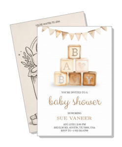 neutral tone baby shower invitation with blocks design template