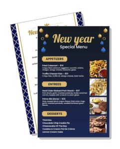 new year special menu with appetizers entrees and desserts template