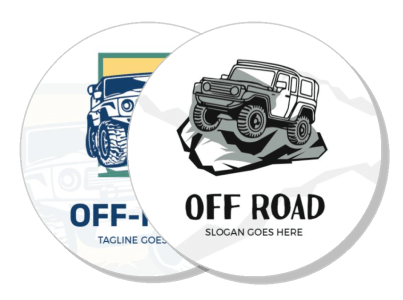 off road vehicle logo design badge overlay sample with customizable slogan template