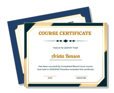 online course completion certificate layout with text template