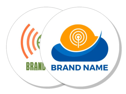 overlapping brand logos with signal and wave design template