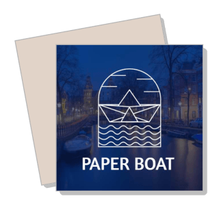 paper boat logo with night cityscape background template