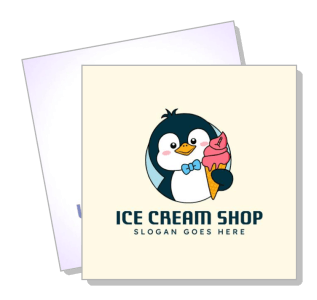 penguin ice cream shop logo with slogan placeholder template
