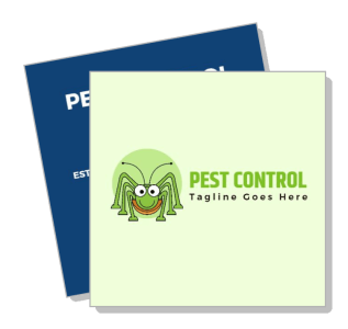 pest control logo design with green smiling insect and service tagline template