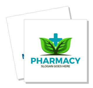 pharmacy logo green leaves with blue cross health design template