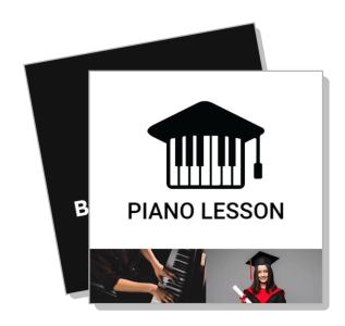piano lesson graphic with graduation cap and students template