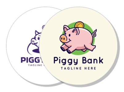 piggy bank circular sticker design with logo and tagline illustration template