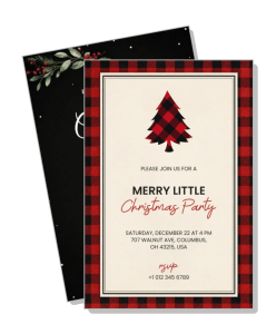 plaid christmas party invitation with tree design template