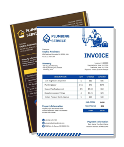 plumbing service invoice template with company details and pricing