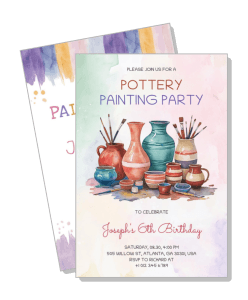 pottery painting party invitation joseph birthday ceramics watercolor theme template