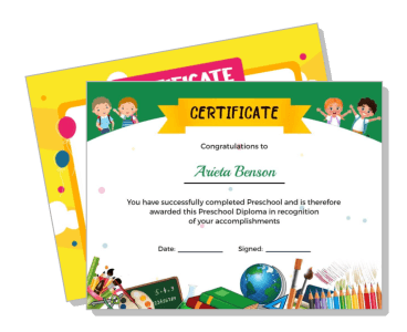 preschool completion certificate colorful design illustration template