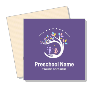 preschool logo design with tree children playing colorful leaves template