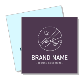purple and blue brand logo design with symbolic hands and slogan template