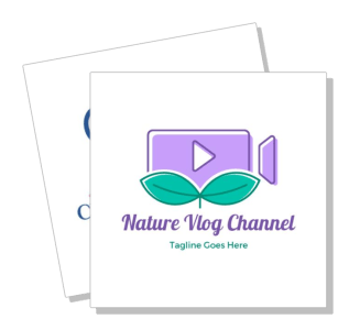 purple camera logo with leaves for nature vlog channel template