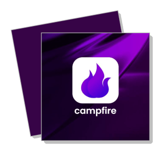 purple campfire app logo design with flame icon template