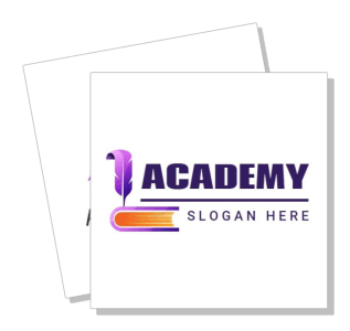 purple feather book academy logo design with slogan template