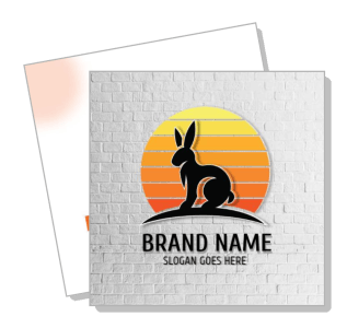rabbit brand logo on brick wall with sunset gradient background template
