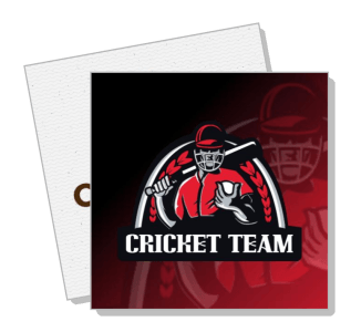 red cricket team logo with player holding bat and ball template