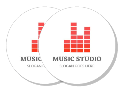 red music studio logo with slogan on white background template