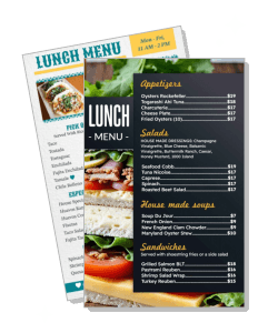 restaurant lunch menu design with salads soups sandwiches template