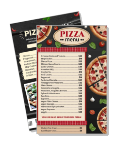 restaurant pizza menu design with prices and food illustrations template