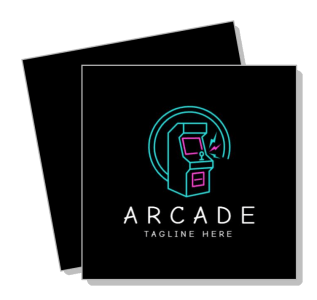 retro arcade logo design with neon colors and game machine graphics template