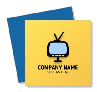 retro tv company logo design template with yellow blue background