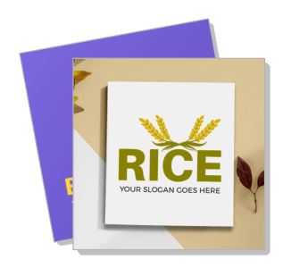 rice logo design template with slogan and wheat graphic