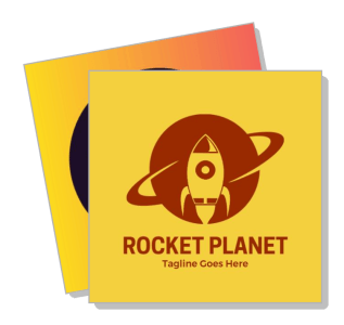 rocket planet logo design with tagline space theme template