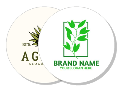 round brand logo designs with plant graphics and slogan placeholders template