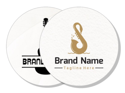 round coaster with guitar theme music brand logo and tagline template
