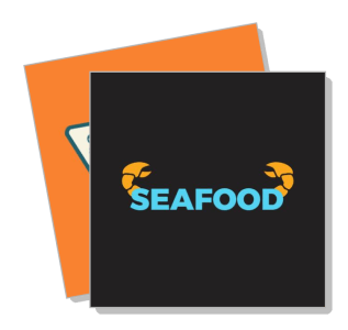 seafood logo design with crab claws on black background template