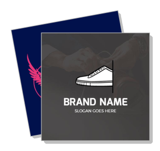 shoe store brand logo design template with wing motif and slogan placeholder