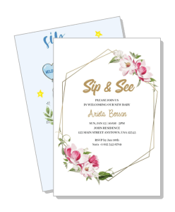 sip and see floral design baby welcoming invitation card template
